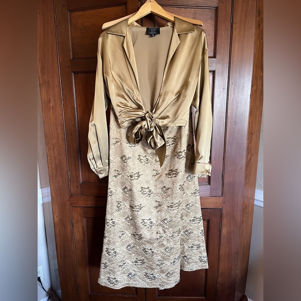 Carmen Marc Valvo Gold Embellished Wrap Dress